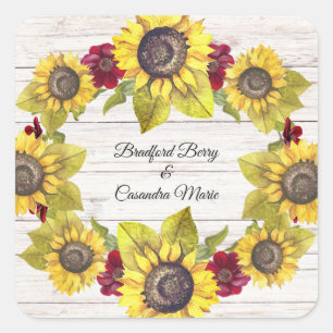 Rustige Weathered White Wood Bride Groom Sunflower Vierkante Sticker