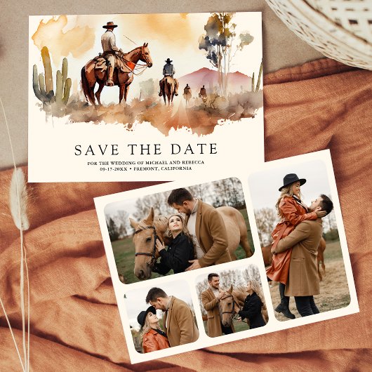 Rustige Western Cowboy Fotocollage Trouwdag Save The Date