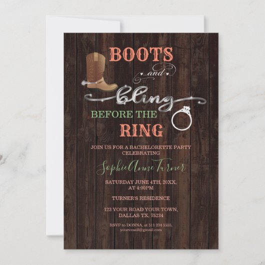 Rustige Westerne Boots & Bling Bachelorette Party Kaart (Voorkant)
