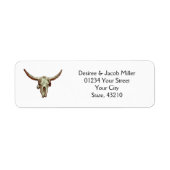 Rustige Westerne bruiloft Bruin Bull Skull Etiket (Voorkant)