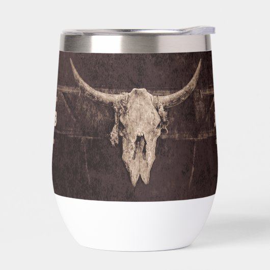 Rustige Westerne bruine beige Old Bull Skull Monog (Links)