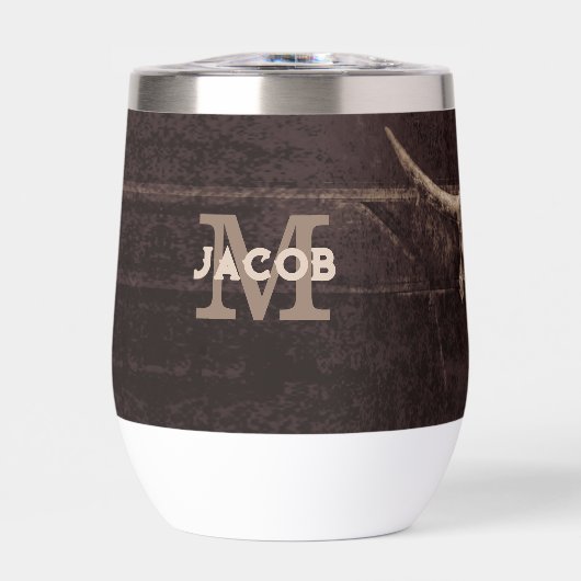 Rustige Westerne bruine beige Old Bull Skull Monog (Voorkant)