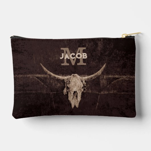 Rustige Westerne bruine beige Old Bull Skull Monog Etui (Achterkant)