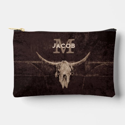 Rustige Westerne bruine beige Old Bull Skull Monog Etui (Voorkant)