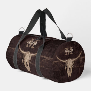 Rustige Westerne bruine beige Old Bull Skull Monog Plunjezak