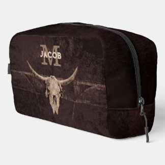 Rustige Westerne bruine beige Old Bull Skull Monog Toilettasje