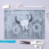 Rustige Westerne Bull Skull Dusty Blue Sunflower Tissuepapier (Craft)
