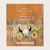 Rustige Westerne Bull Skull Sunflower Houtextuur Visitekaartjes (Buitenkant ongevouwen)