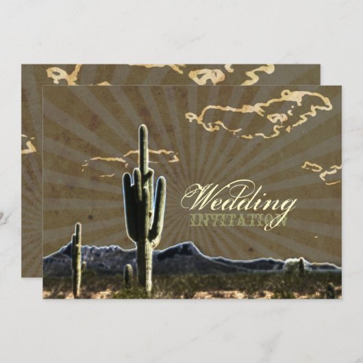 Rustige westerne cactus bruiloft kaart (Voorkant / Achterkant)