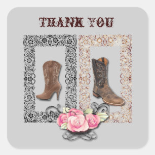 Rustige westerne landcowboybruiloft vierkante sticker