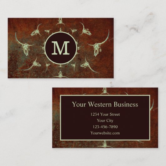 Rustige Westerne  Monogram Bruin Bull Skull Visitekaartje (Voorkant / Achterkant)