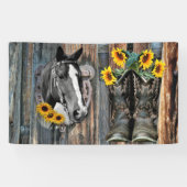 Rustige Westerne paarden Cowboylaarzen Zonnebloeme Spandoek (Horizontaal)