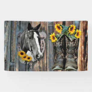 Rustige Westerne paarden Cowboylaarzen Zonnebloeme Spandoek
