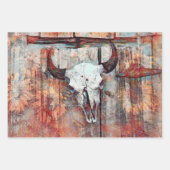 Rustige Westerne Rust Brown Bull Skull Sunflower Inpakpapier Vel (Voorkant)