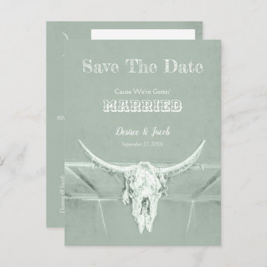 Rustige Westerne schedel Groen sparen de datum Briefkaart (Voorkant / Achterkant)