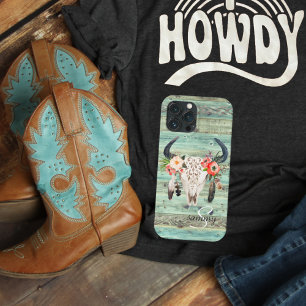 Rustige Westerne Turquoise Wood Koe iPhone 13 Pro Max Hoesje