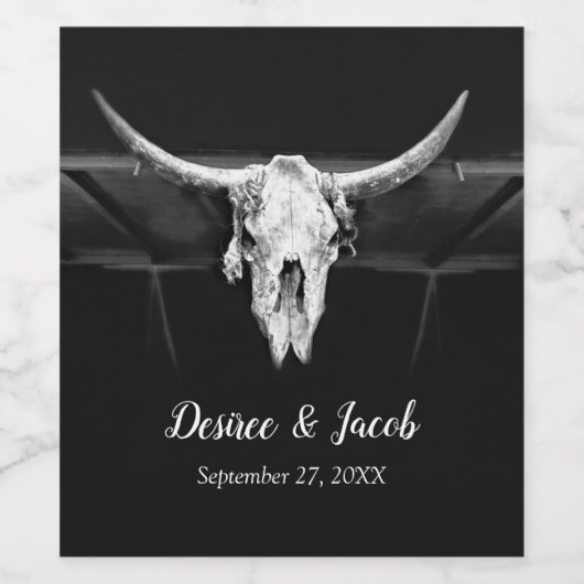 Rustige Westerne zwarte en witte bull Wijn Etiket (Enkel label)