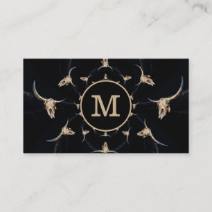 Rustige Westerne zwarte Tan Monogram Bull Cow Skul Visitekaartje