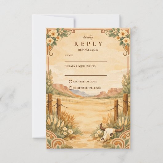 Rustige Westerse Woestijn Bruiloft RSVP Kaartje (Voorkant)