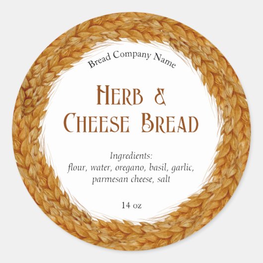 Rustige Wheat Wreath Bread Bakery Business Custom Ronde Sticker (Voorkant)