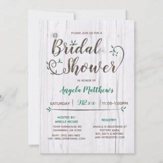 Rustige White & Brown Wood Bridal Shower Invitatio Kaart