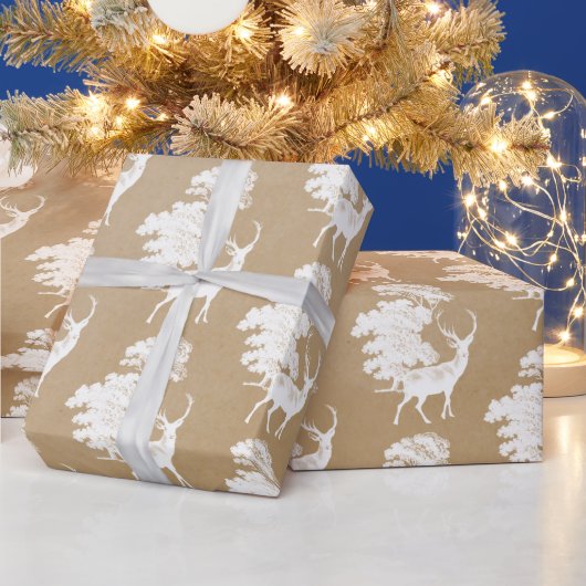 Rustige White Deer Woodland Kraft Cadeaupapier (Feestdagen)