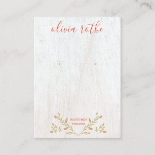 Rustige White Wood Floral Script Earring Display Visitekaartje