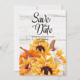 Rustige White Wood Waterverf Pumpkin Sunflower Save The Date