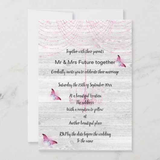 Rustige  Whitespoed Pink Butterfly Wedding Kaart (Voorkant)