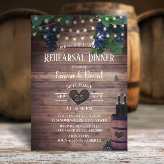 Rustige Wijn Barrel Vineyard Rehearsal Dinner Kaart