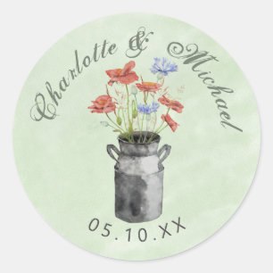 Rustige wilde bloemen in emboembruiloft klassiek ronde sticker
