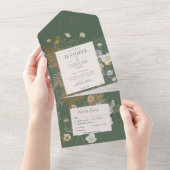 Rustige wilde bloemen Monogram Sage Green Dinner All In One Uitnodiging (Afscheurbaar)