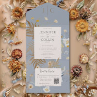 Rustige wilde bloemen Monogram Stusty Blue QR Code