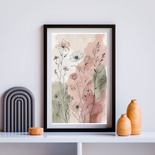 Rustige wilde bloementuin Waterverf Botanisch Poster