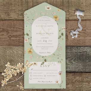 Rustige wilde Lijst met ovaal  Sage Green Dinner All In One Uitnodiging