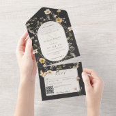 Rustige Wilde Lijst Zwarte QR-code All In One Uitnodiging (Afscheurbaar)