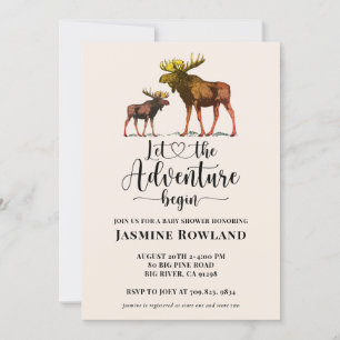 Rustige Wilderness Moose Baby Boy Shower Invitatio Kaart