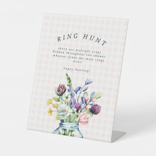 Rustige Wildflower Mason Jar Bridal Ring Hunt Game Reclamebord Met Voetstuk