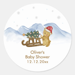 Rustige Winter Berg Slee Baby Shower Ronde Sticker