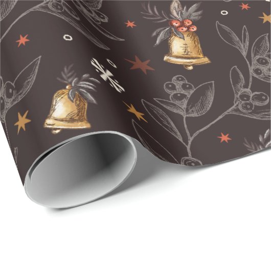 Rustige Winter Berry Bells kerstcadeau Cadeaupapier (Rol Hoek)