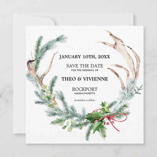 Rustige winter botanisch sparen de Datum Save The Date (Voorkant)
