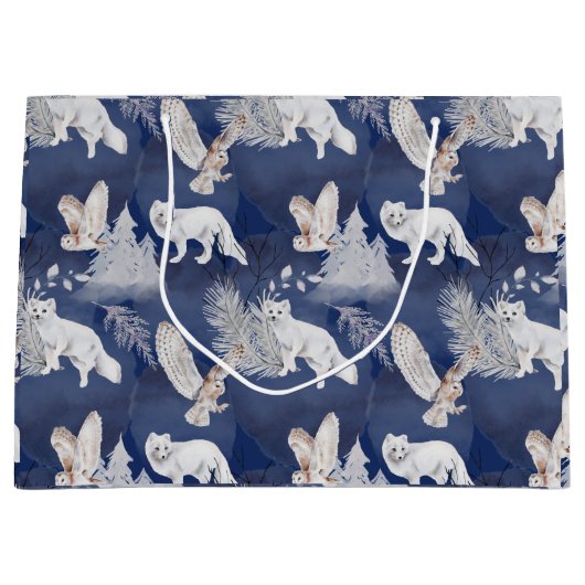 Rustige Winter Fox & Owl kerstcadeau Groot Cadeauzakje (Voorkant)