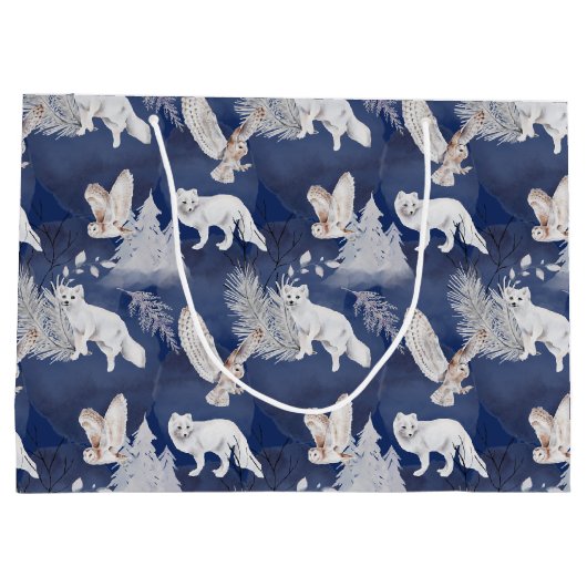Rustige Winter Fox & Owl kerstcadeau Groot Cadeauzakje (Achterkant)