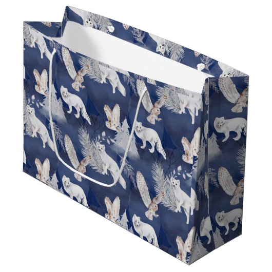 Rustige Winter Fox & Owl kerstcadeau Groot Cadeauzakje (Voorkant Gekanteld)