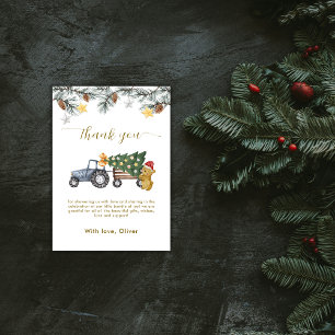 Rustige Winter Kerstboom Tractor Beer Baby Shower  Bedankkaart