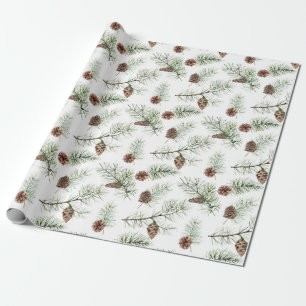 Rustige Winter Kerstmis Pinecone Branches Gift Cadeaupapier