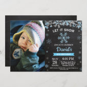 Rustige Winter Snowflake Blue Silver Boy Birthday Kaart (Voorkant / Achterkant)