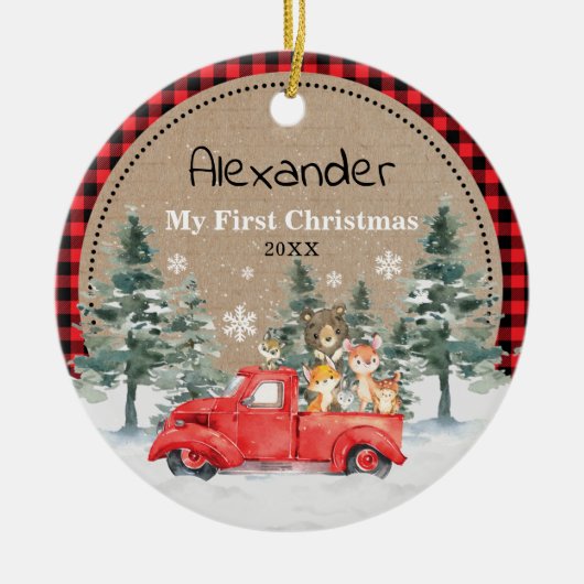 Rustige winterbossen Baby 1e Kerstdag Keramisch Ornament (Voorkant)