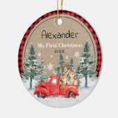 Rustige winterbossen Baby 1e Kerstdag Keramisch Ornament (Links)