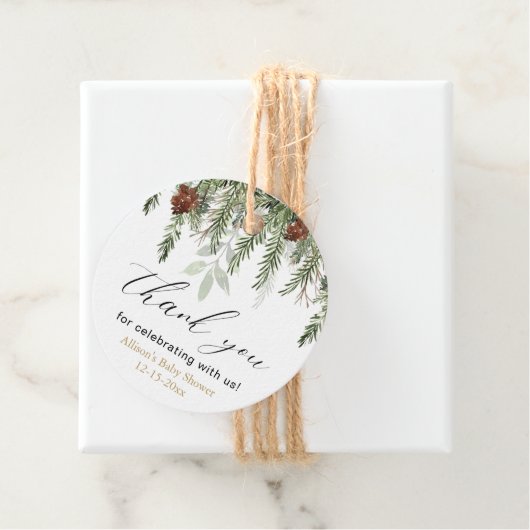 Rustige winterdenbomen baby shower dank u bedankjes labels (In situ)